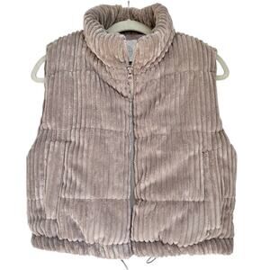 Stoosh Ribbed Cropped Puffer Vest Large Neutral Greige